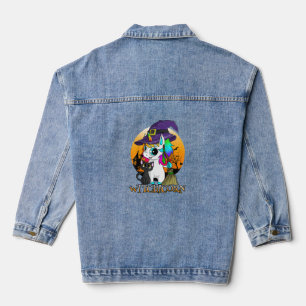Witchicorn Unicorn Witch Halloween Black Cat Orang Denim Jacket