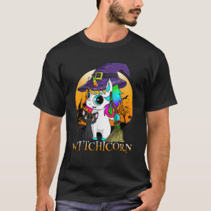 Witchicorn Unicorn Witch Halloween Black Cat Orang T-Shirt