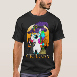 Witchicorn Unicorn Witch Halloween Black Cat T-Shirt