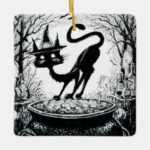 Witching Cat Ceramic Ornament