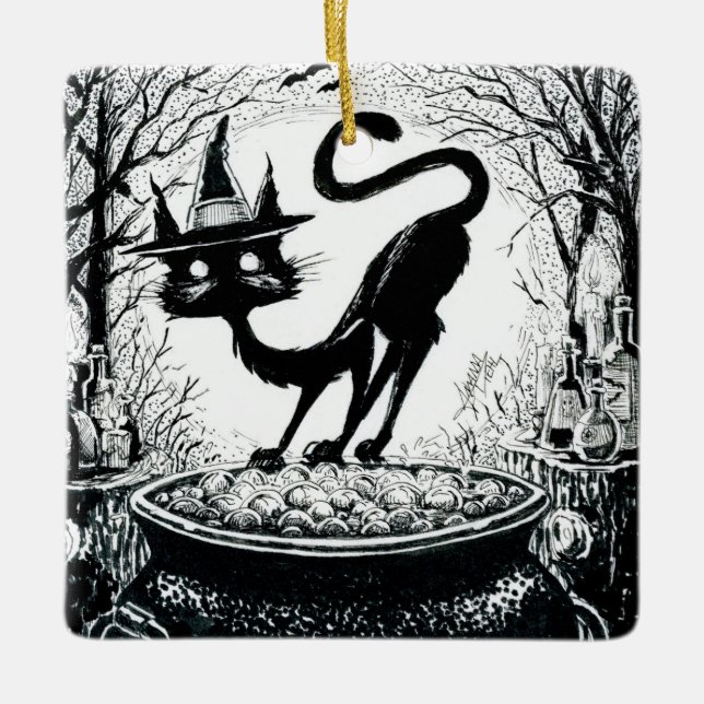 Witching Cat Ceramic Ornament (Front)
