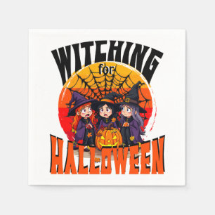 Witching for Halloween, Funny Halloween Cartoon Napkin