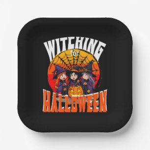 Witching for Halloween, Funny Witches Cartoon Paper Plate