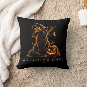 Witching Hour Black Cat Halloween Witch Cushion