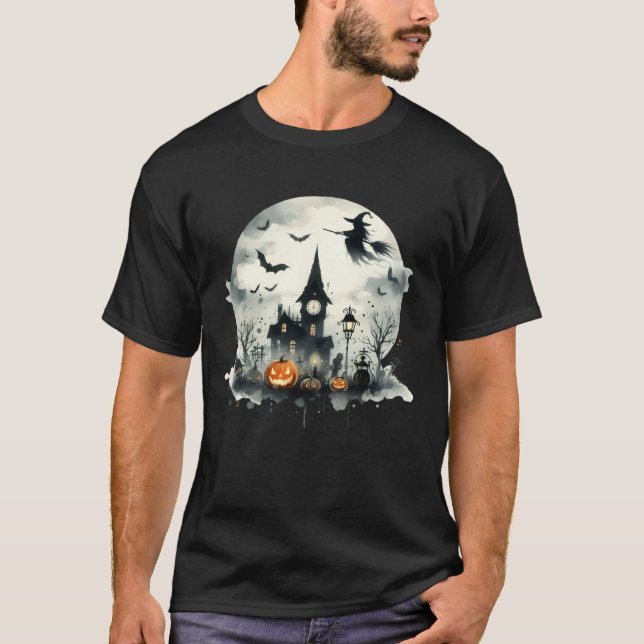 Witching Hour Night Happy Halloween Scary Ghost T-Shirt (Front)