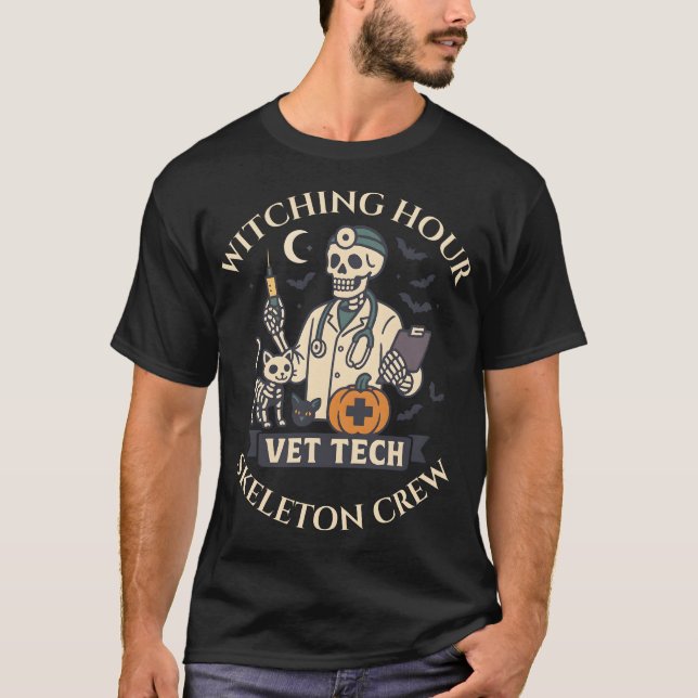 Witching Hour Vet Tech Skeleton Crew Halloween T-S T-Shirt (Front)