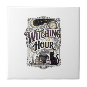 Witching Hour Vintage Engraving Witchy Design_1 Ceramic Tile