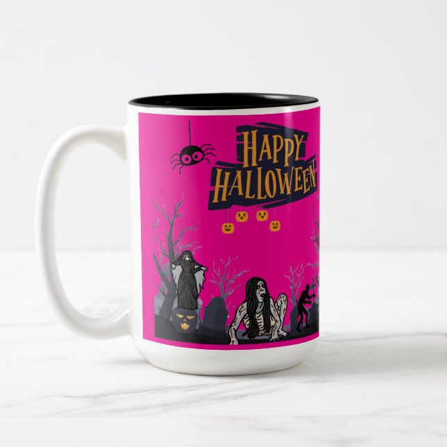 Witching Hour Whispers hot pink Two-Tone Coffee Mug (Left)