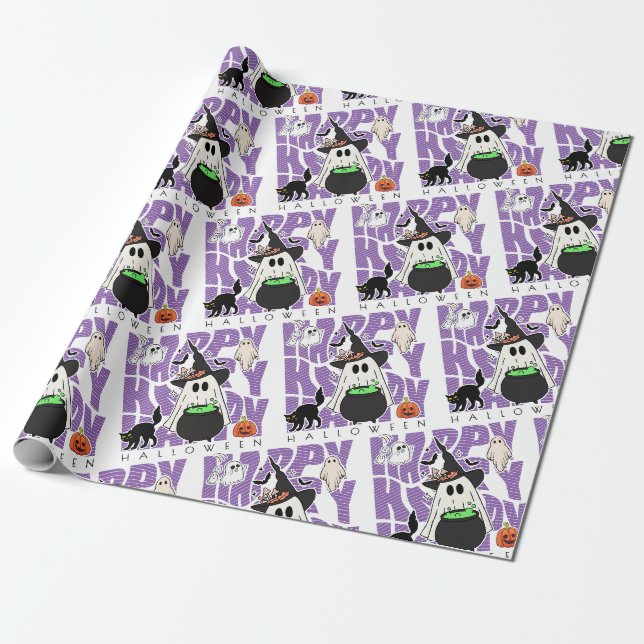 Witching Up Fun | Happy Halloween Magic & Mischief Wrapping Paper (Unrolled)
