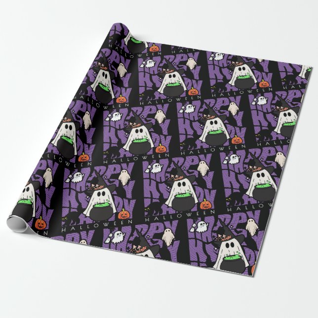 Witching Up Fun | Happy Halloween Magic & Mischief Wrapping Paper (Unrolled)