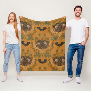 Witching Vine Folkloric Halloween Pumpkin Pattern  Fleece Blanket