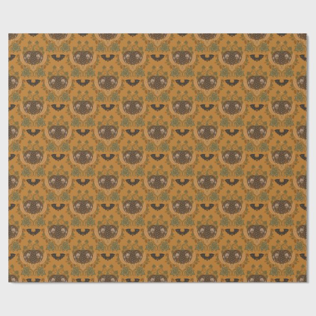 Witching Vine Folkloric Halloween Pumpkin Pattern  Wrapping Paper (Flat)