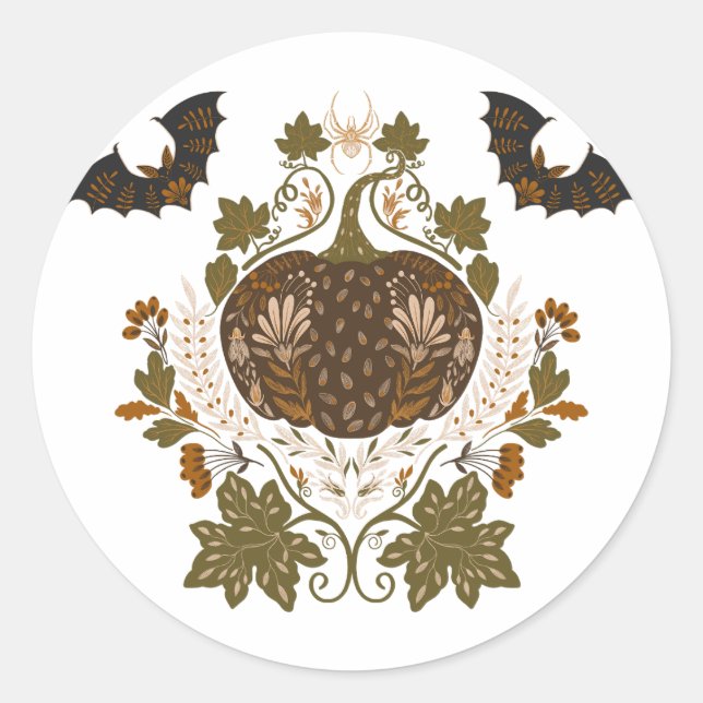 Witching Vine Halloween Pumpkin Design Classic Round Sticker (Front)