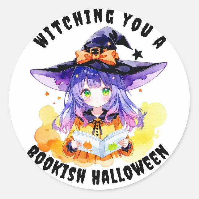 Witching you a Bookish Halloween Classic Round Sticker (Front)