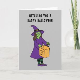 Witching You A Happy Halloween Witch Pun Saying Card