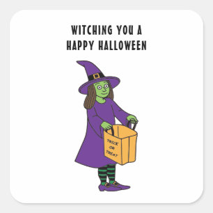 Witching You A Happy Halloween Witch Pun Saying Square Sticker