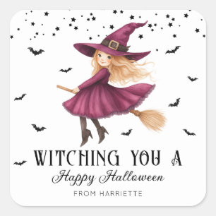 Witching You A happy Halloween Witch Square Sticker