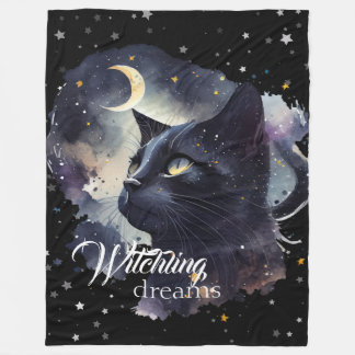 Witchling Dreams Black Cat and Stars Fleece Blanket