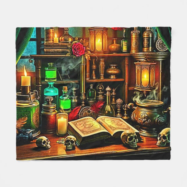 Witch's Altar Mystical Night Brew Design Fleece Blanket (Front (Horizontal))