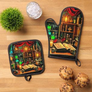 Witch's Altar Mystical Night Brew Design Oven Mitt & Pot Holder Set