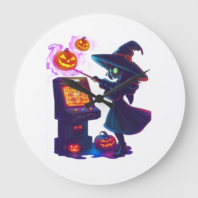 Witch's Arcade Night Large Clock (Front)