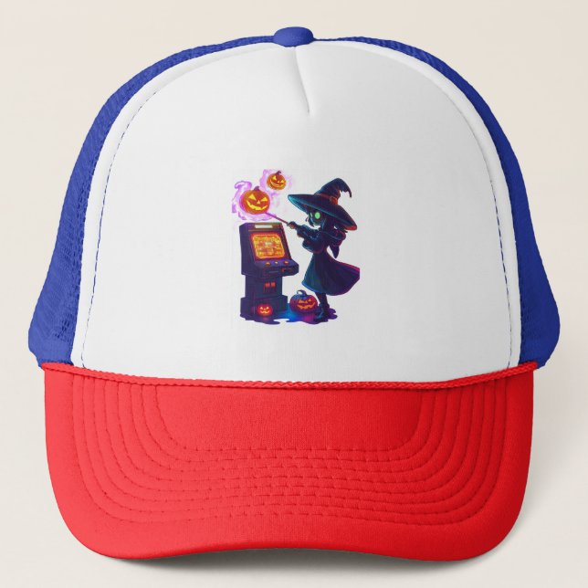 Witch's Arcade Night Trucker Hat (Front)