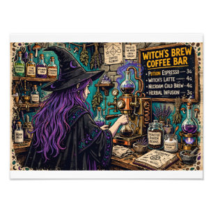 Witch's Brew Coffee Bar Poster Vintage Magic Art