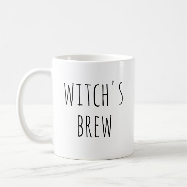 Witchs Brew | Cute Black & White Spooky Halloween Coffee Mug (Left)