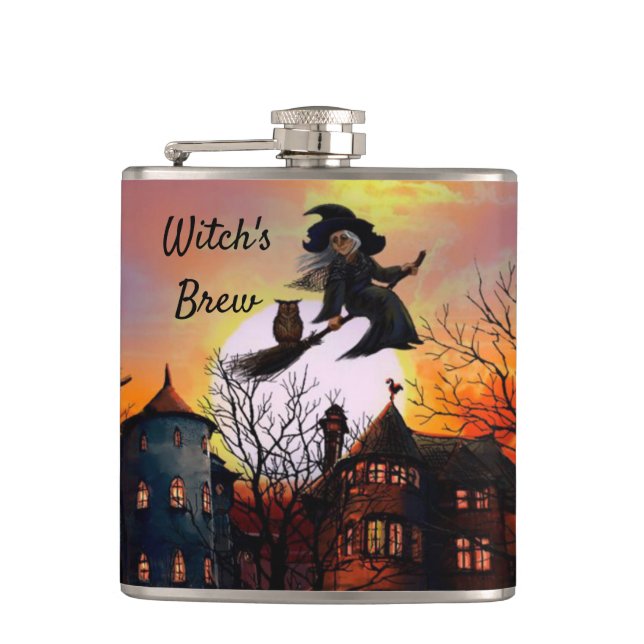 Witch's Brew Flask Halloween Custom Text (Front)