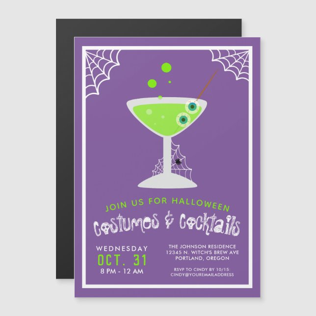 Witch's Brew Halloween Cocktail Costume Party Magnetic Invitation (Front/Back)
