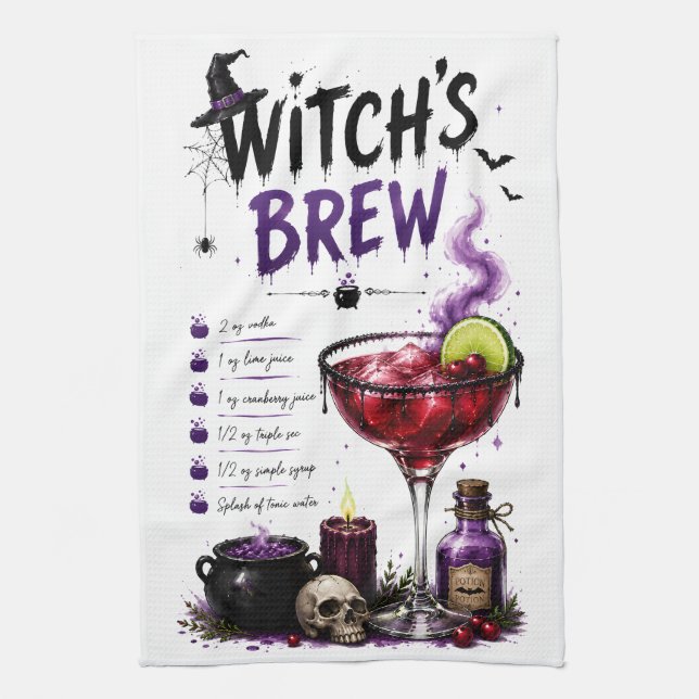 Witch's Brew Halloween recipe Tea Towel (Vertical)