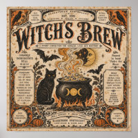 Witch's Brew Vintage Halloween Apothecary Poster