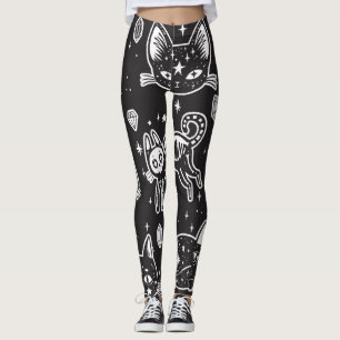 Witch's Cat: Vintage Isolated Illustration Leggings