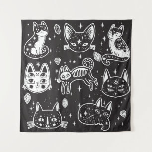 Witch's Cat: Vintage Isolated Illustration Tapestry