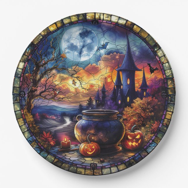 Witch's Cauldron Stained Glass Paper Plate (Front)