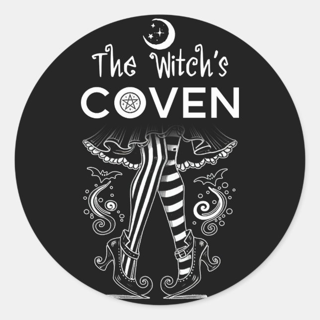 Witch's Coven Witch Legs Black White Halloween  Classic Round Sticker (Front)