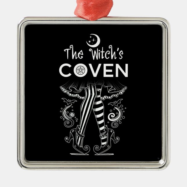 Witch's Coven Witch Legs Black White Halloween  Metal Ornament (Front)
