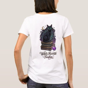 Witch's Favourite Familiar Black Cat on Magic Book T-Shirt