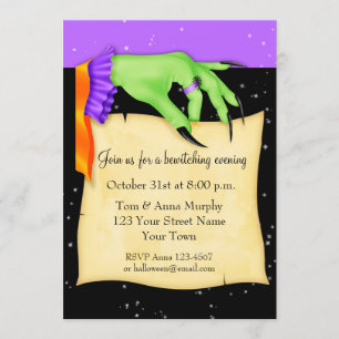 Witch's Hand with Paper Halloween Invitation