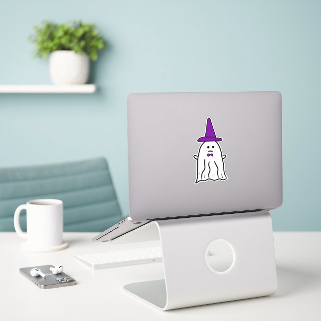 Witch's Hat Halloween Ghost (Laptop On Desk)