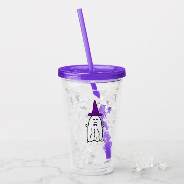 Witch's Hat Halloween Ghost Acrylic Tumbler (Front Ice)