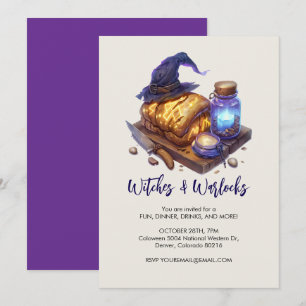 Witch's hat with glowing loaf of bread, Halloween Invitation