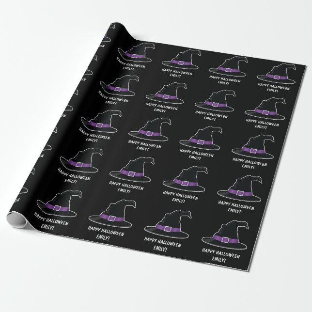 Witch's Hat With Purple Details Happy Halloween Wrapping Paper (Unrolled)
