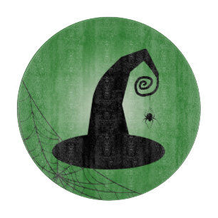 Witch's Hat With Spiderweb Green Cutting Board