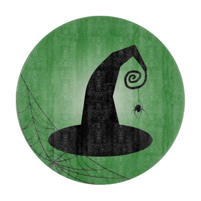 Witch's Hat With Spiderweb Green Cutting Board (Front)