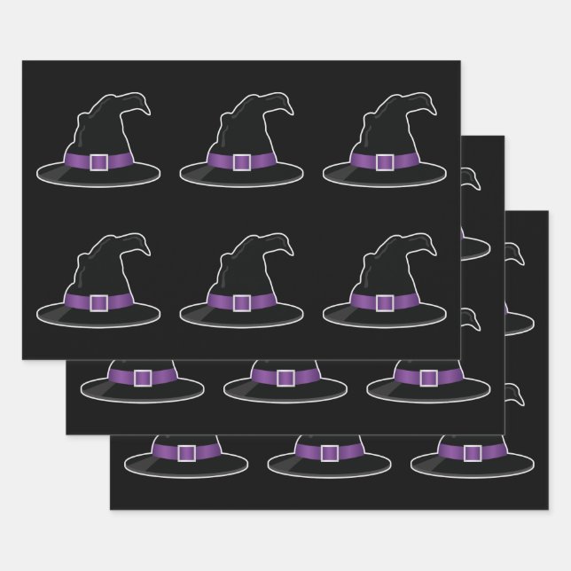 Witch's Hats With Purple Details Halloween Pattern Wrapping Paper Sheet (Set)