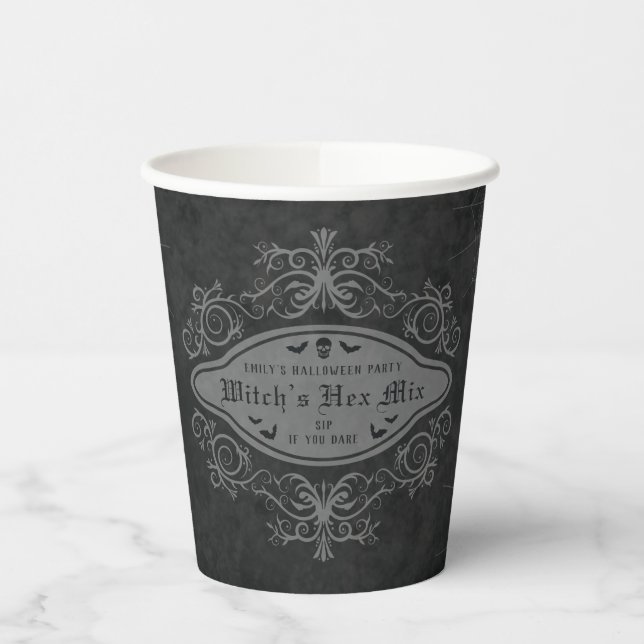 Witch's Hex Mix Dark Gothic Banner Halloween Paper Cups (Left)