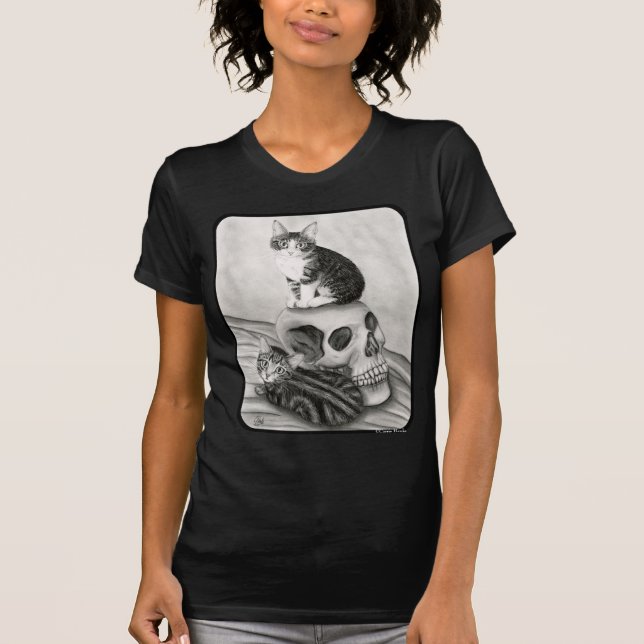 Witchs Kittens Cat Skull Gothic Goth Fantasy Art S T-Shirt (Front)
