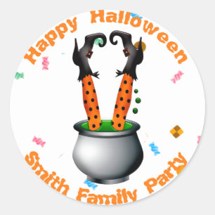 Witch's Legs & Brew in Orange & Black Classic Round Sticker
