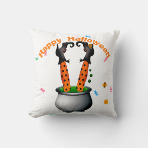 Witch's Legs & Brew in Orange & Black Cushion